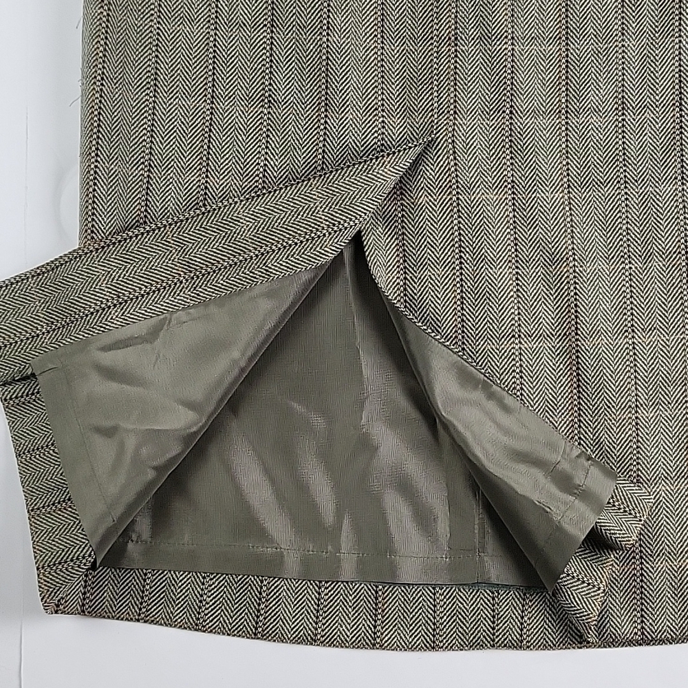 Vintage 80s Talbots Wool Blend Olive Green Plaid Tweed Pleated Pencil Midi Skirt - Picture 11 of 16